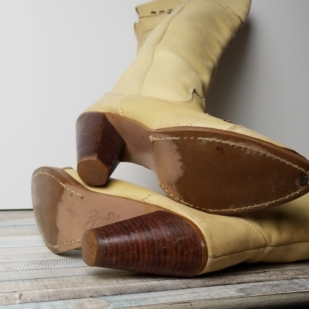 Rare 1969 Zodiac Leather KneeHigh Embroidered Steel Toe Boot Sz 8 wood heel - Picture 5 of 11